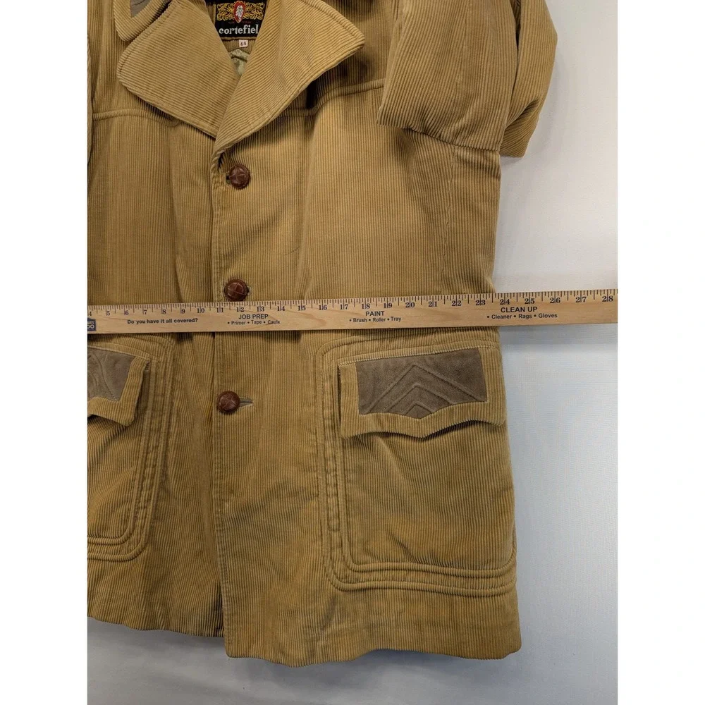 Vintage Cortefiel Mens Tan Corduroy Car Coat Jacket 70s Western Spain Size 44
